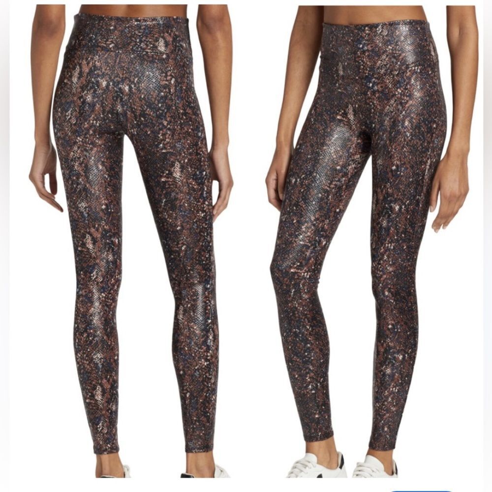 SPANX Faux Leather Snake Shine Leggings – Mocha Snake – Size Medium
